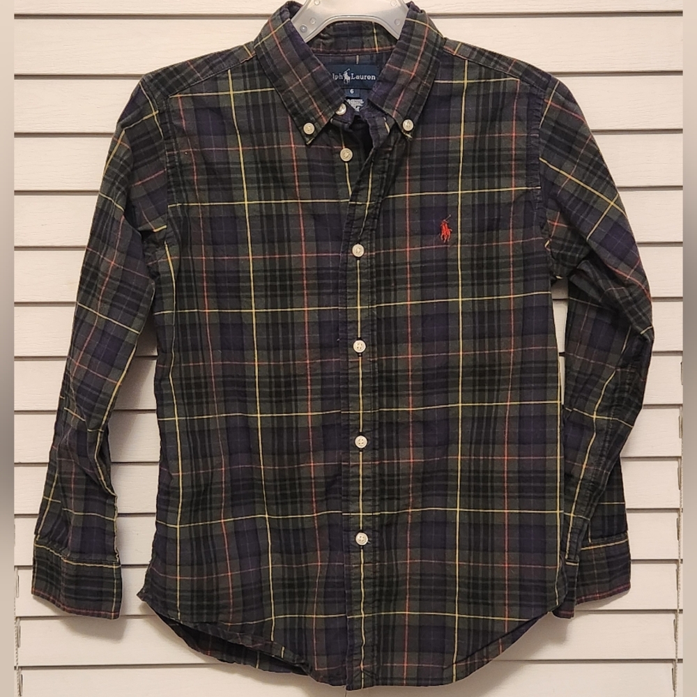Ralph Lauren Green and Navy Plaid Shirt Size 6